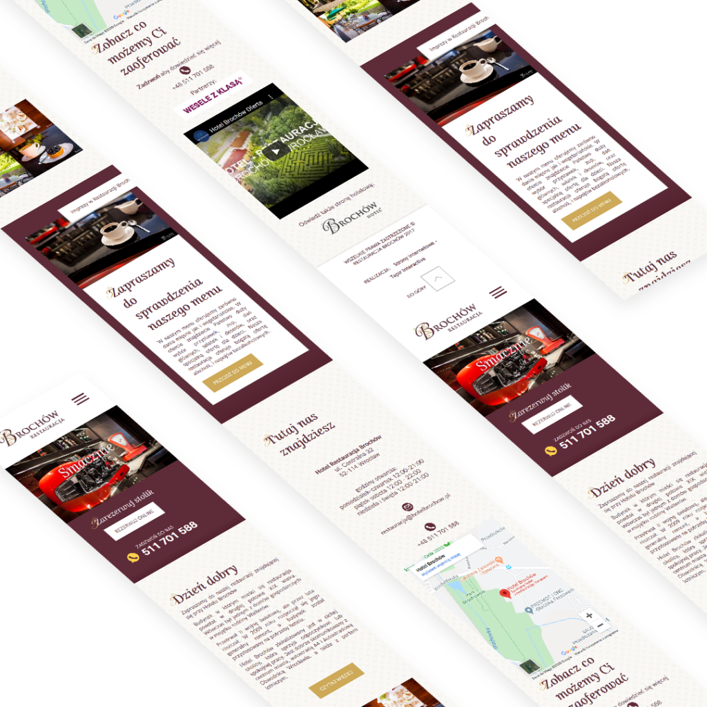 Wizualizacja realizacji strony internetowej Restauracja Brochów - wersja mobilna
