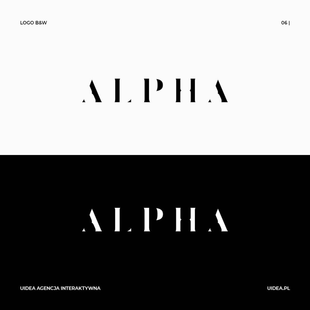 Projekt logo Alpha - wersje czarna i biała
