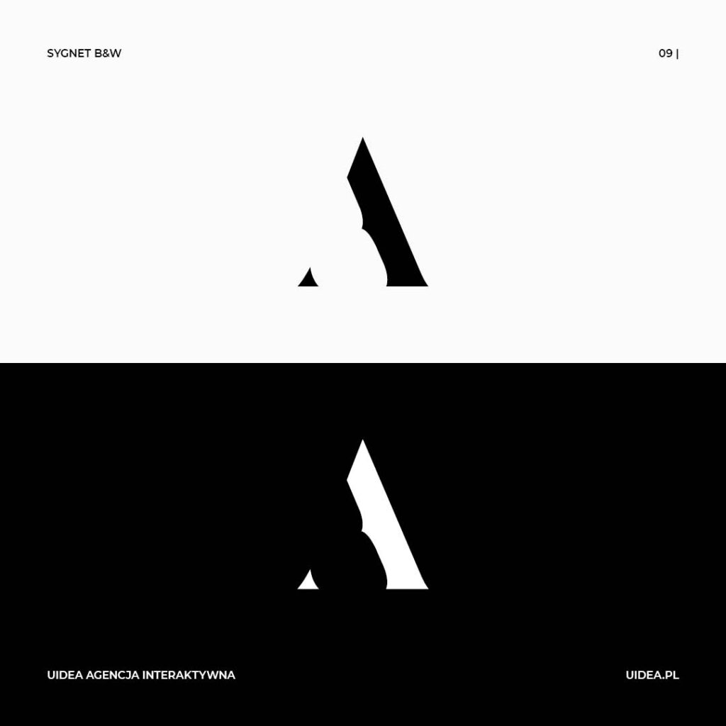 Projekt logo Alpha - sygnet wersja czarna i biała