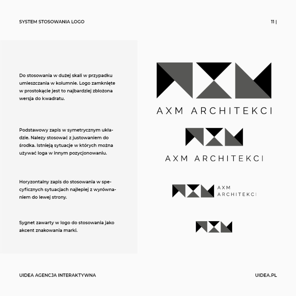 Logo AXM Architekci - system stosowania logo - rozmiary
