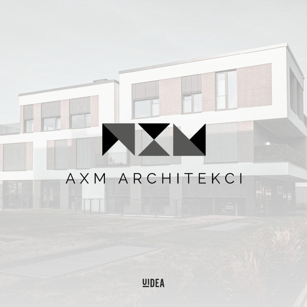 AXM Architekci - logo na tle budynku