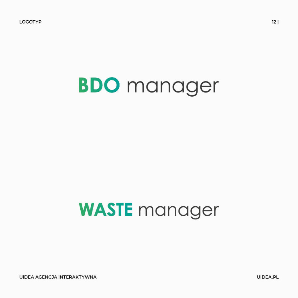 Projekt logo BDO Maganger i Waste Manager - tekst kolorystyka