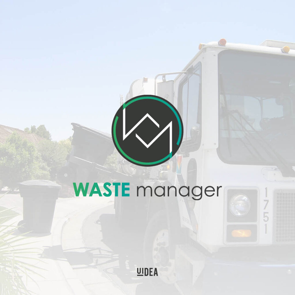 Projekt logo Waste Manager na tle śmieciarki