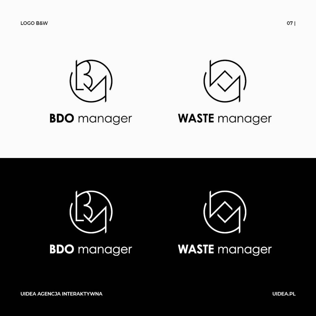 Projekt logo BDO Maganger i Waste Manager - wersje czarna i biała
