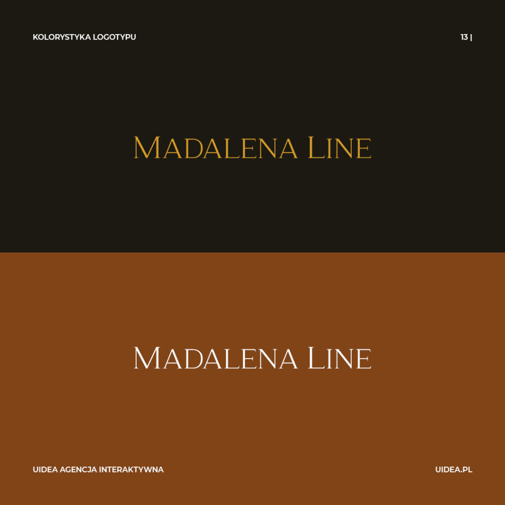 Projekt graficzny logo Madelena Line - tekst wersje kolorystyczne, na kolorowych tłach