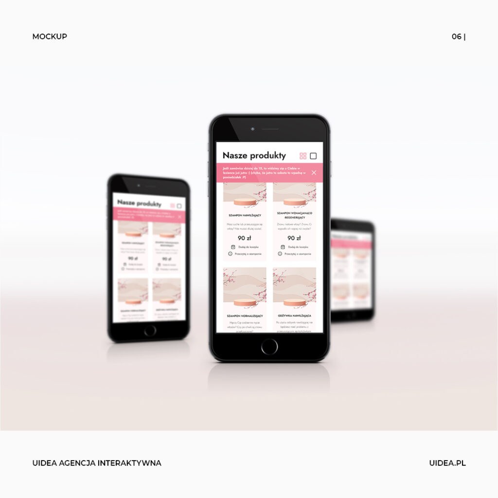 Projekt graficzny layoutu sklepu internetowego Dongmei wizualizacja na urządzeniach mobilnych