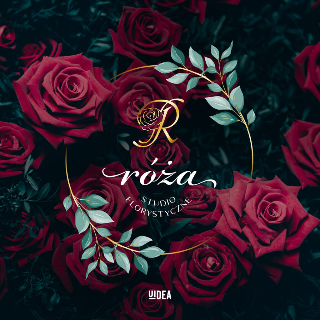Projekt graficzny logo studia florystycznego Róża na tle róży
