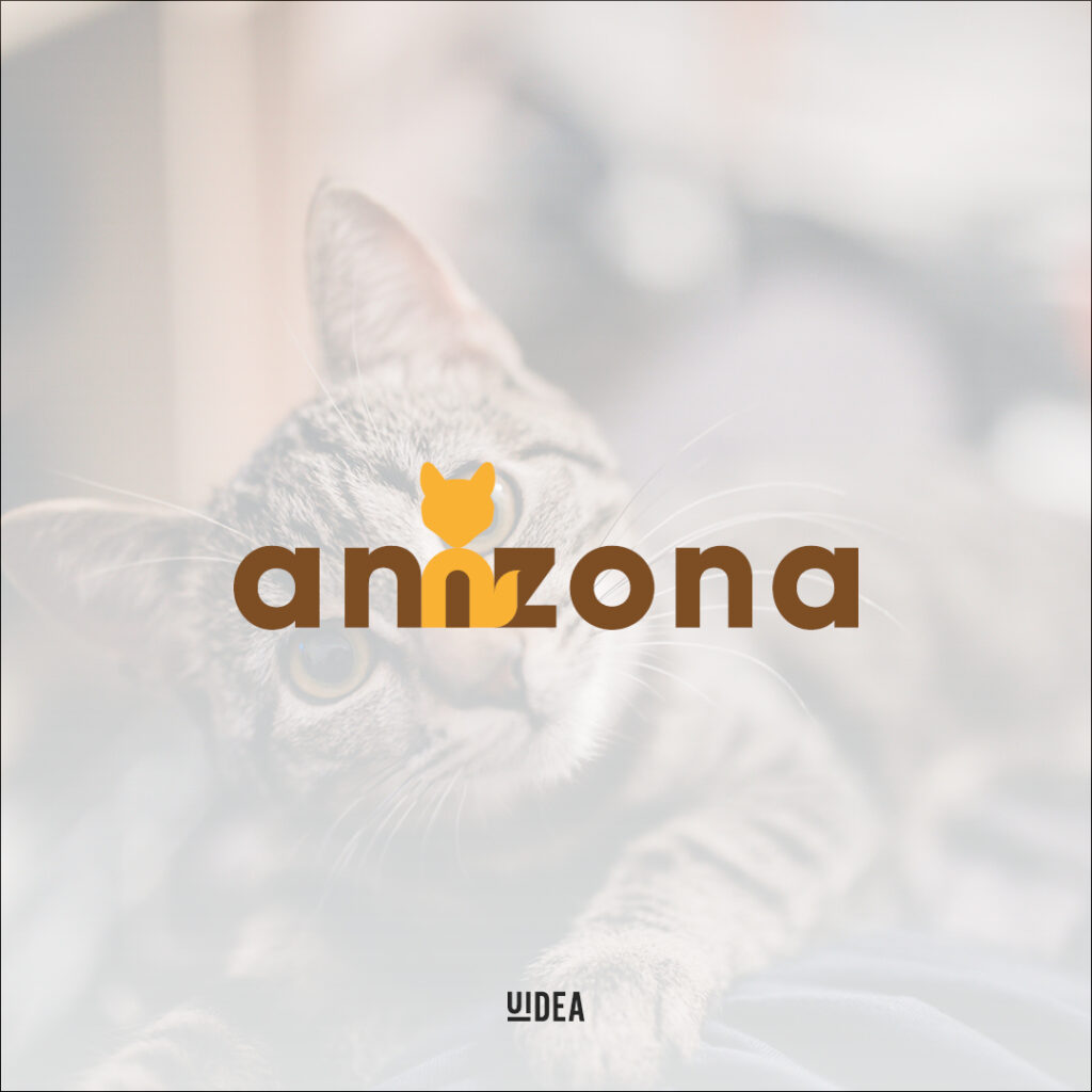 Projekt graficzny logo Anizona na tle zdjęcia kota
