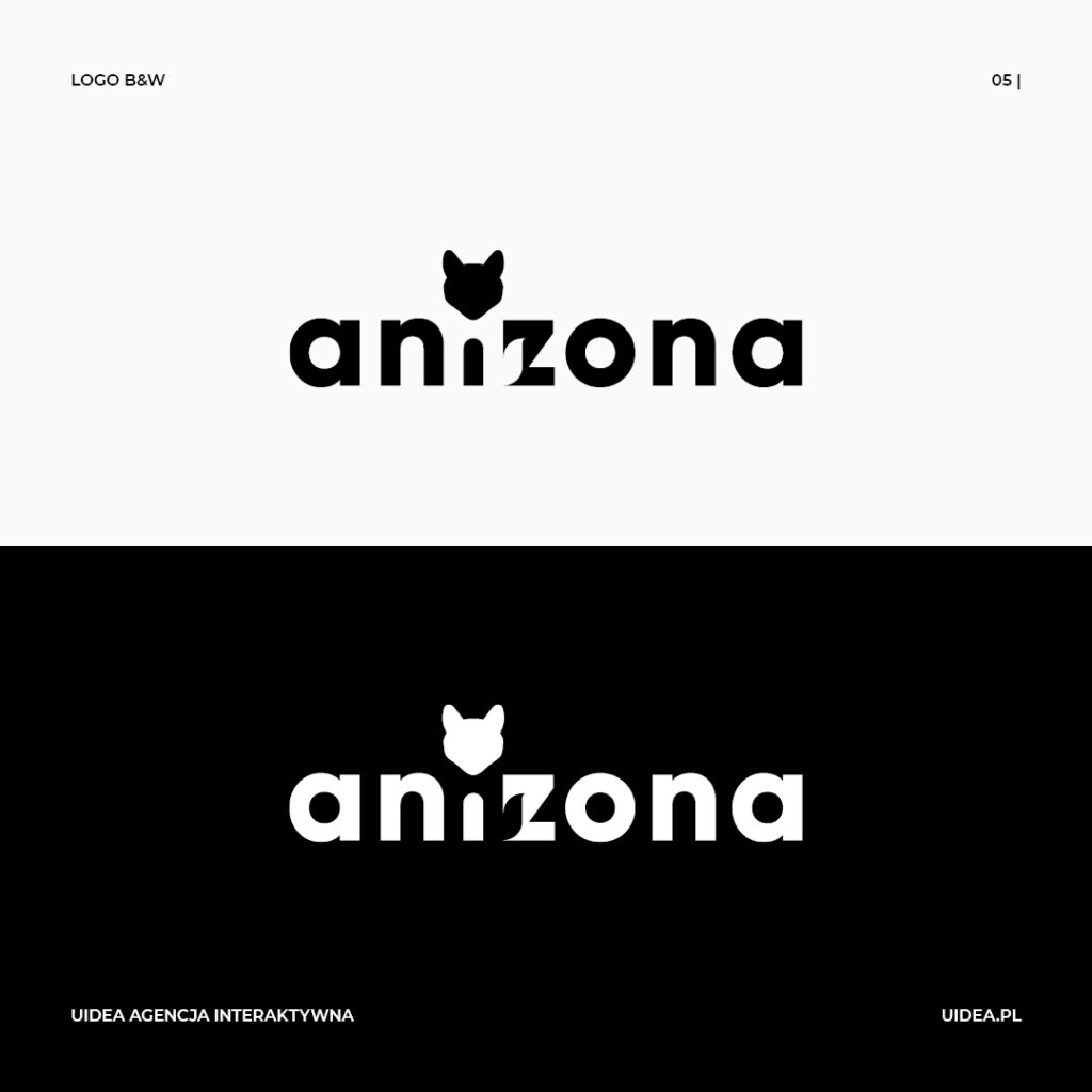 Projekt graficzny logo Anizona - wersje czarna i biała