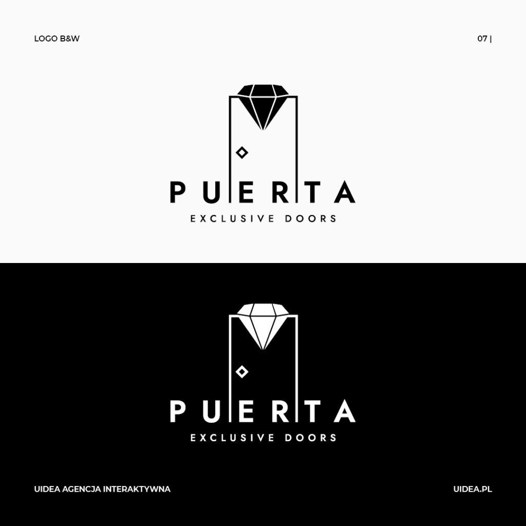 Projekt graficzny logo Puerta Exclusive Doors - wersja czarna i biała