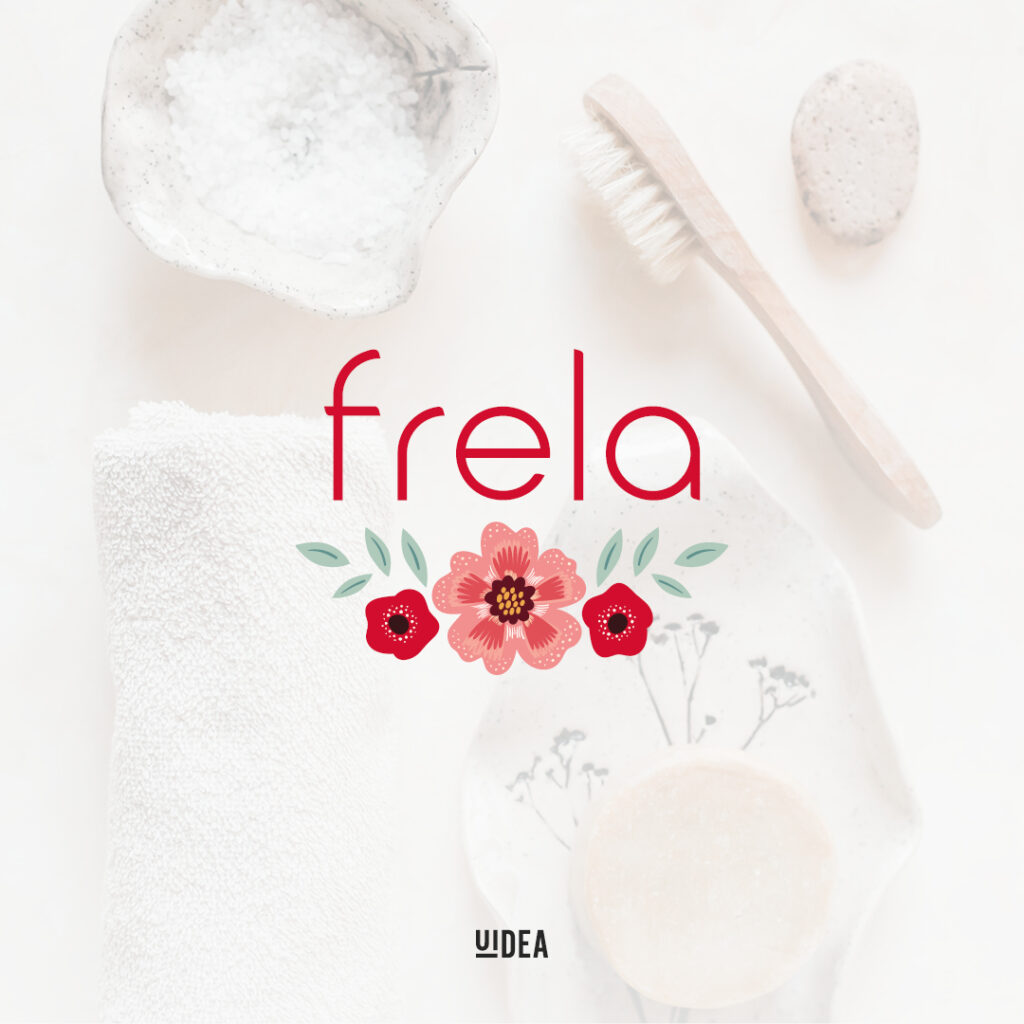 Projekt graficzny logo frela - na tle myjek i kosmetyków