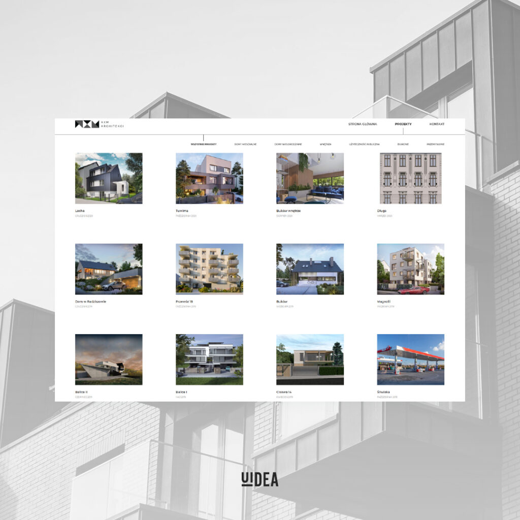 Projekt graficzny strony AXM Architekci - strona z galerią projektów
