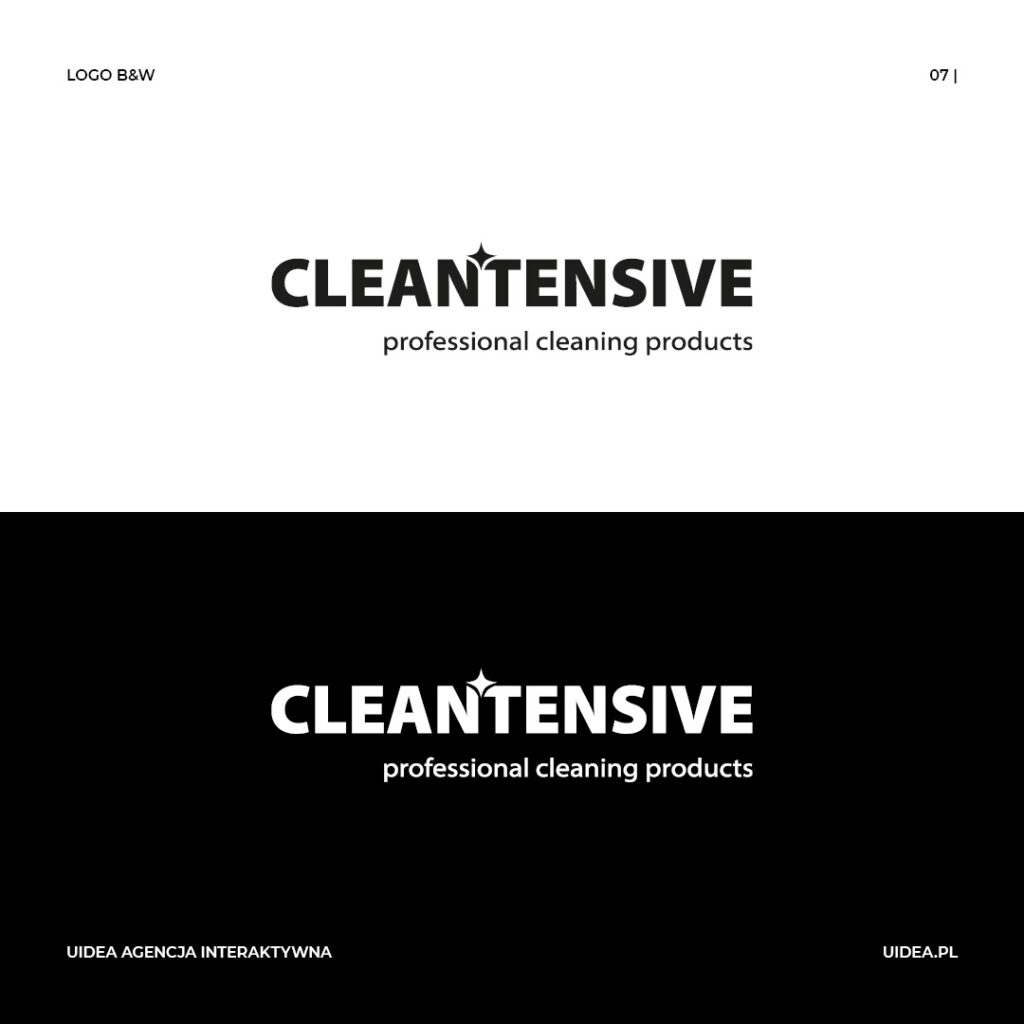Projekt logo CleanTensive - wersja czarna i biała
