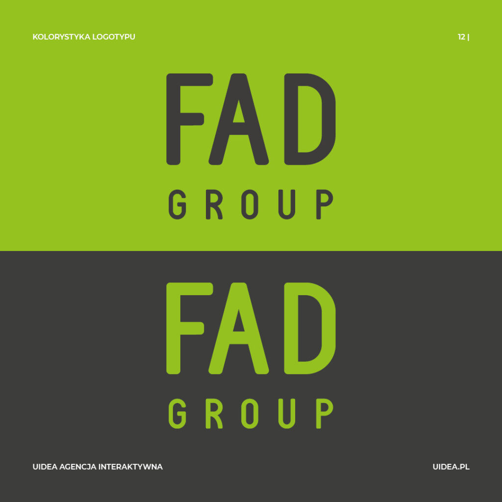 Projekt logo FAD Group - logotyp kolorystyka
