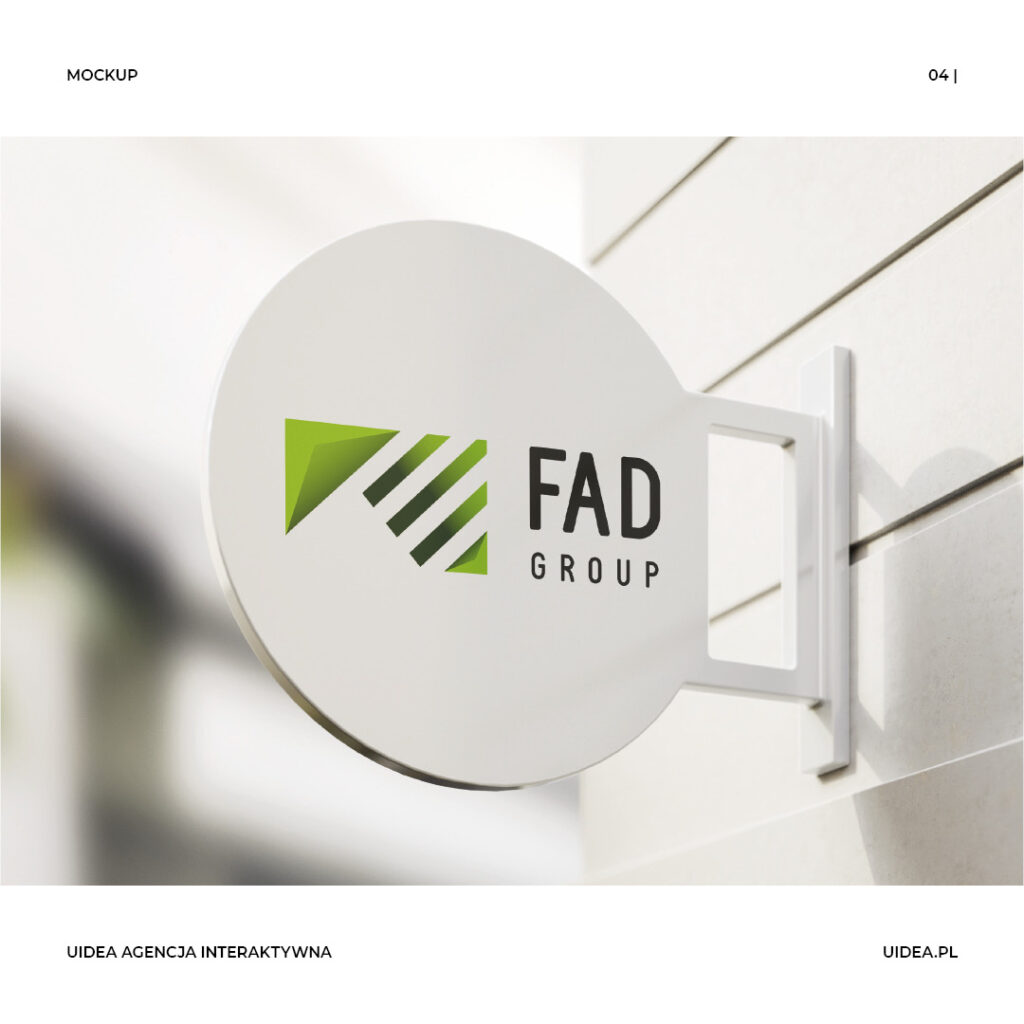 Projekt logo FAD Group - wizualizacja na szyldzie