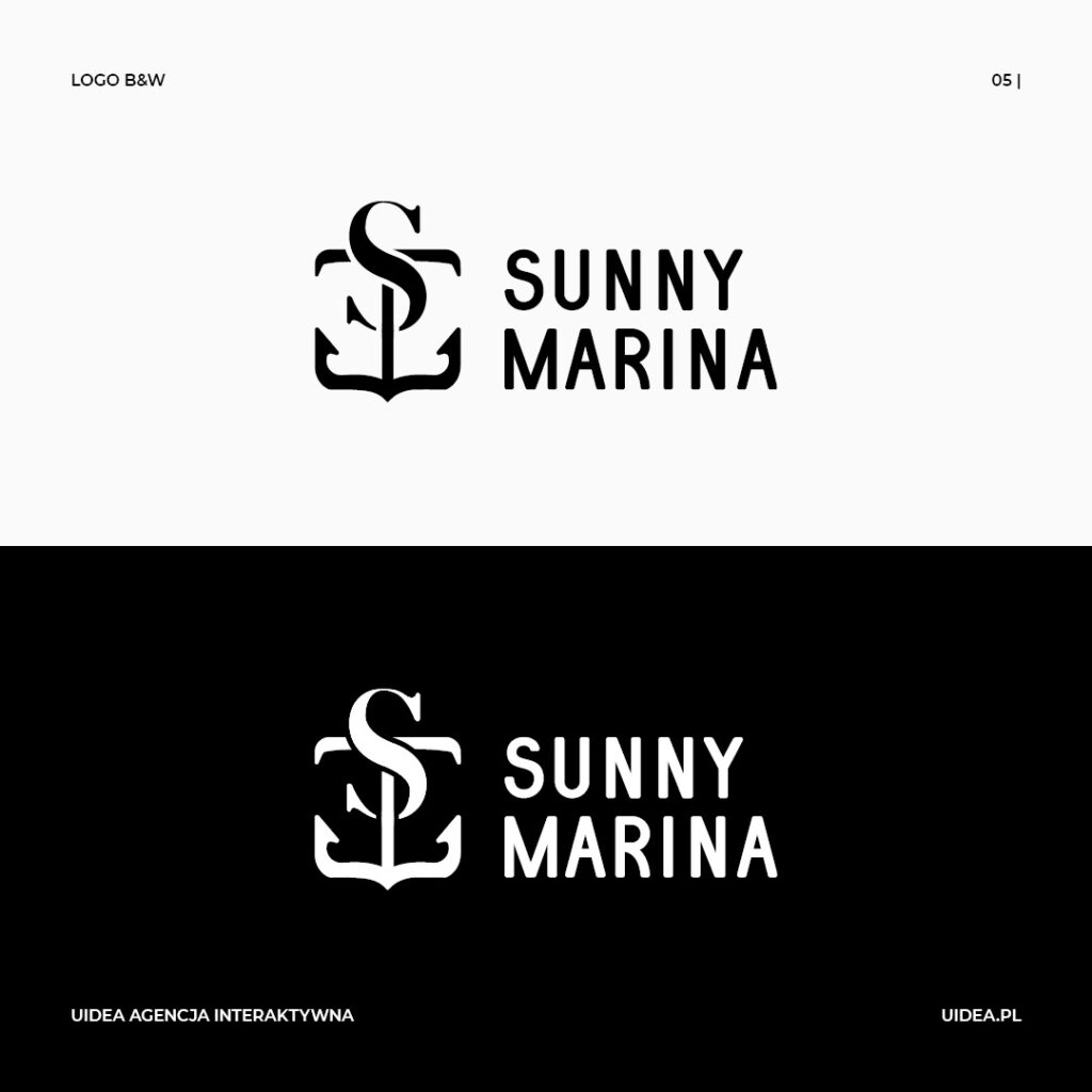 Projekt graficzny logo Sunny Marina - wersja czarna i biała