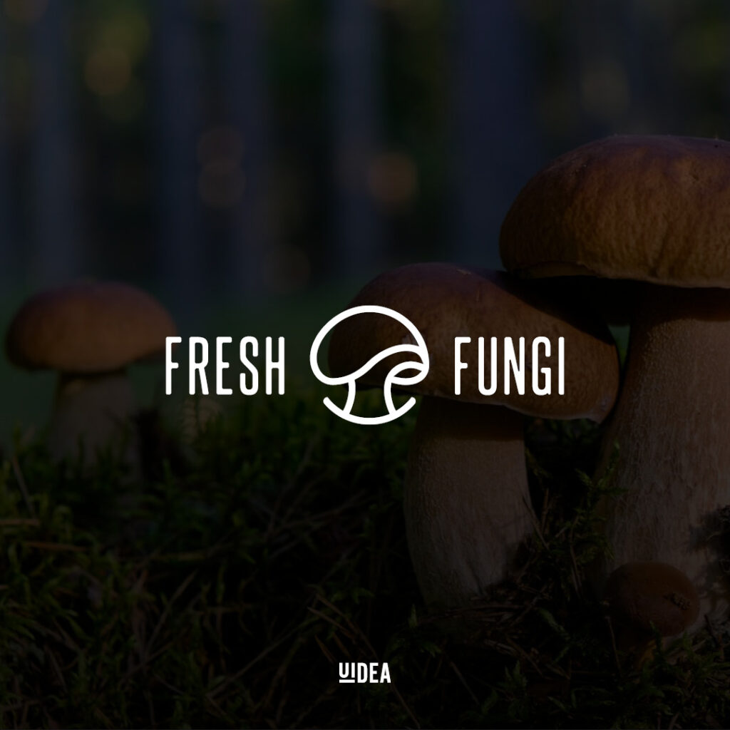 Projekt graficzny logo Fresh Fungi na tle grzybów