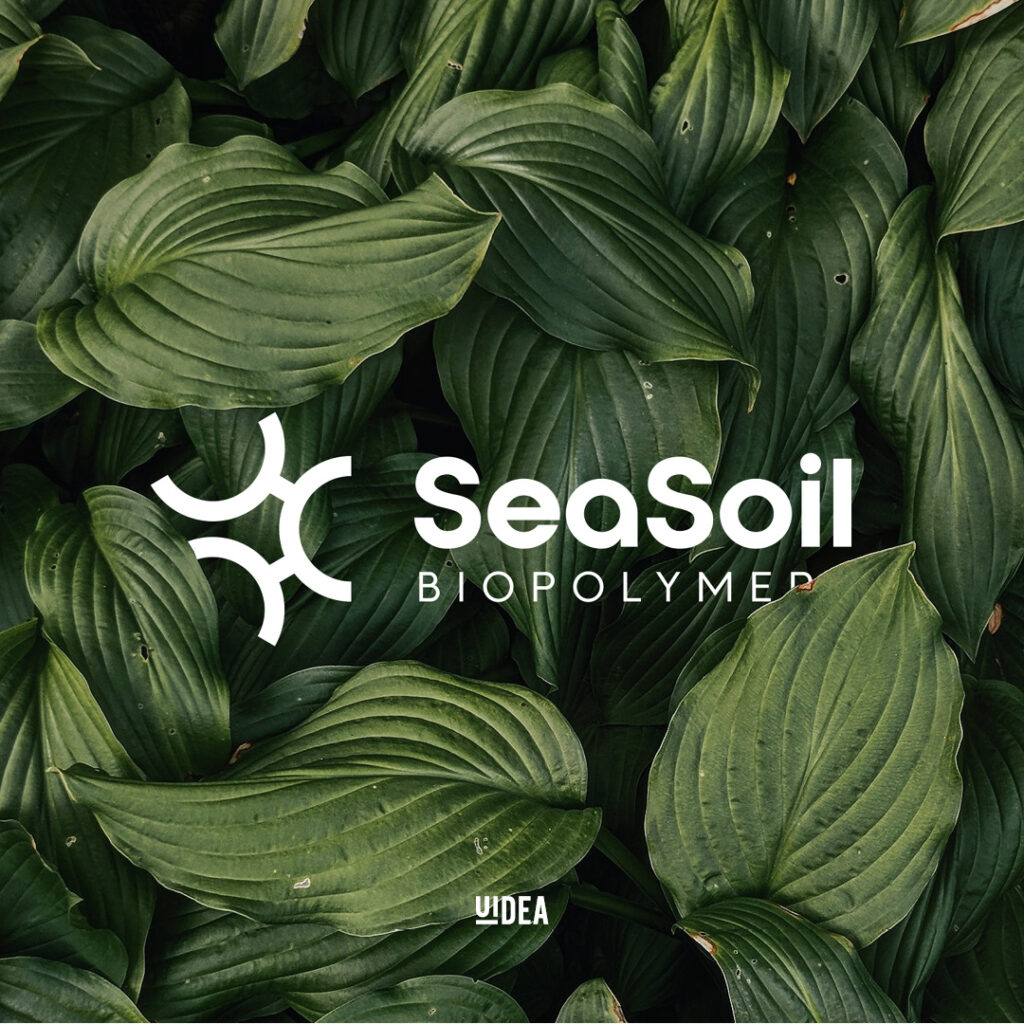 logo wizualizacja seasoil biopolymers na tle liści